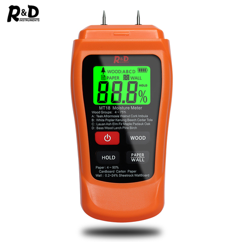 NEW MT-18 Orange 0-99.9% Two Pins Digital Wood Moisture Meter Paper Humidity Tester Wall Hygrometer Timber Damp Detector ► Photo 1/6