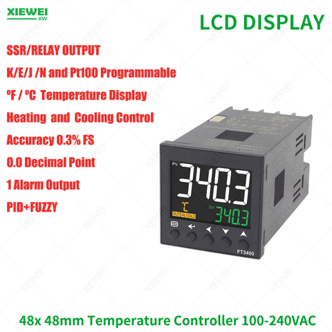 Free Shipping  Din 48mm Relay SSR Output K J Pt100 Input PID temperature Controller AC100-240V Controller with 1 alarm output ► Photo 1/5