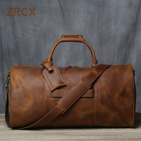 ZRCX Retro Men's Hand Luggage Bag Travel Bag Geunine Leather Large Capacity Single Shoulder Messenger For 15 Inch Laptop ► Photo 1/6