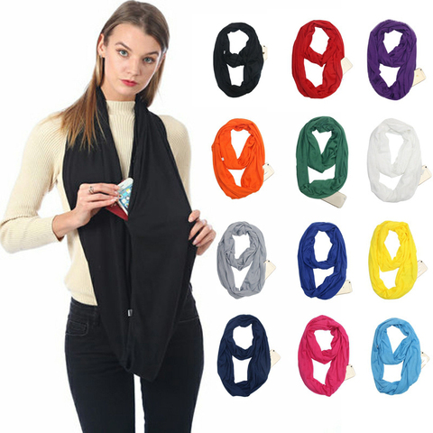 Unisex Loop Scarves for Women Girls Lightweight Convertible Infinity Scarf Wrap with Hidden Zipper Pocket Stretchy Travel Scarf ► Photo 1/6