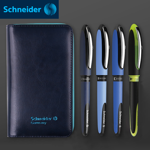 4pcs/set Germany Schneider Gel Pen Signing Pen Highlighter Marker Pen 0.6mm/0.3mm/0.5mm/1-4mm Leather Pencil Box Case Gift ► Photo 1/6