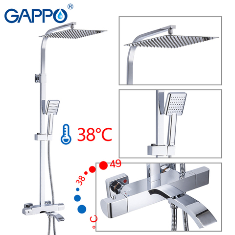 GAPPO Shower Faucets Thermostatic Bathroom Shower Set Thermostatic Bath Shower Waterfall Shower Heads Chrome Mixer Water Tap ► Photo 1/6