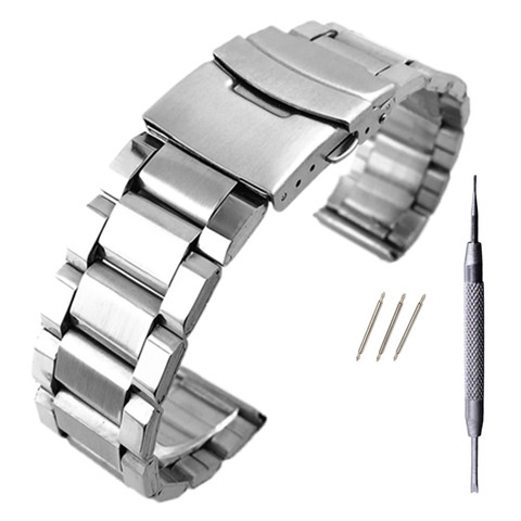 Stainless Steel Watch Strap Wrist Bracelet Silver Color Metal Watchband with Folding Clasp for Men Women 20/22/24mm ► Photo 1/6