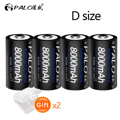 PALO 4pcs D size rechargeable battery D type 1.2V original 8000mAH NI-MH nimh ni mh high capacity current batteries ► Photo 1/6