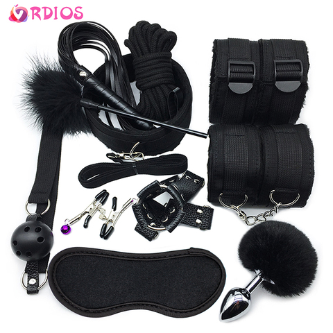 VRDIOS BDSM Sex Bondage Set Handcuffs Gag Whip Erotic Toys Adult Sex Toys for Women Couples Sex Shop Anal Butt Plug Tail ► Photo 1/6