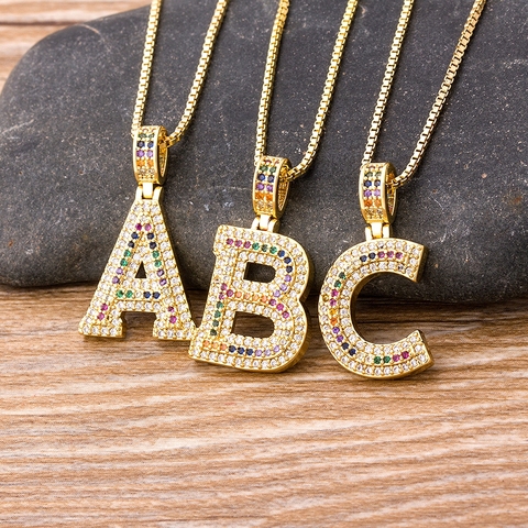 2022 New Fashion Luxury A-Z 26 Letters Necklace Rainbow CZ Pendant for Women Initials Name Necklace Party Wedding Jewelry Gifts ► Photo 1/6