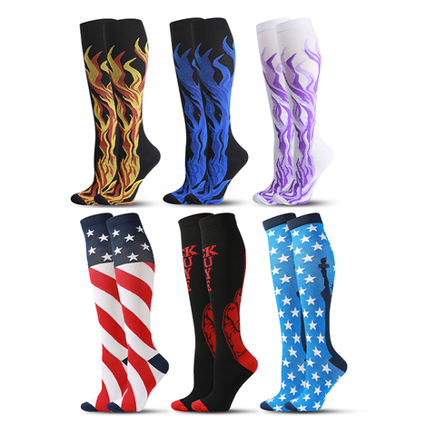 Flame Compression Stockings Leg Pressure Marathon Run Elastic Compress Street Wear Style Cool Men Women Flight Nylon Fire HUAYA ► Photo 1/6