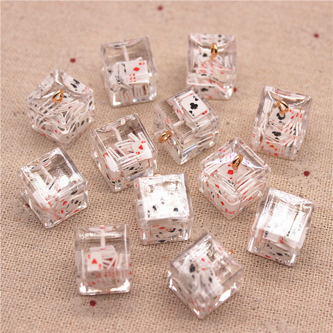 10pcs Mix Colors Resin Transparent Cube Inside Clay Poker DIY Jewelry Pendant Home Decoration Accessories,14mm ► Photo 1/1