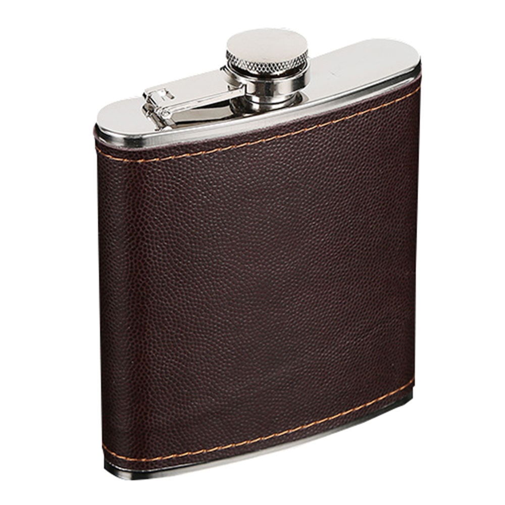 / 207 ml Classic Stainless Steel Brown Leather Flask Alcohol Whisky Bottle 7 oz 