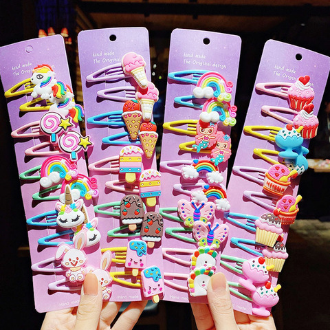 10PCS/Set New Girls Cute Cartoon Ice Cream Unicorn Hairpins Kids Lovely Hair Clips Barrettes Headband Fashion Hair Accessories ► Photo 1/6