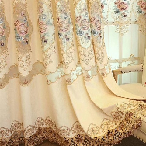 Luxurious Beige Peony Embroidery Curtains for Living Room Semi-Blackout Curtains for Bedroom Villa Hotel Decoration M258#30 ► Photo 1/6