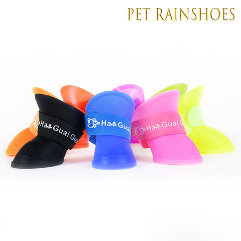 pet dog rainshoes  four silicone antiskid boots  waterproof dogs shoes candy colored pet rainy days appear essential boots ► Photo 1/6