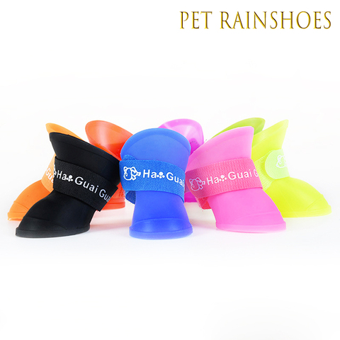 pet dog rainshoes  four silicone antiskid boots  waterproof dogs shoes candy colored pet rainy days appear essential boots ► Photo 1/6