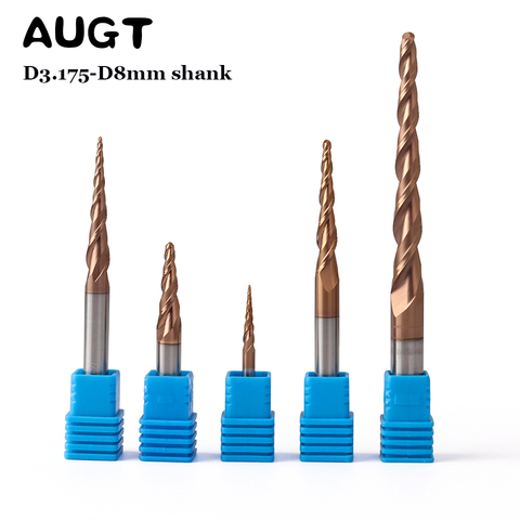 Augusttools Tungsten Solid Carbide Mill Tapered Ball Nose End Mill HRC60 Cnc Taper Milling Cutter Wood Metal Cutter Endmill ► Photo 1/6