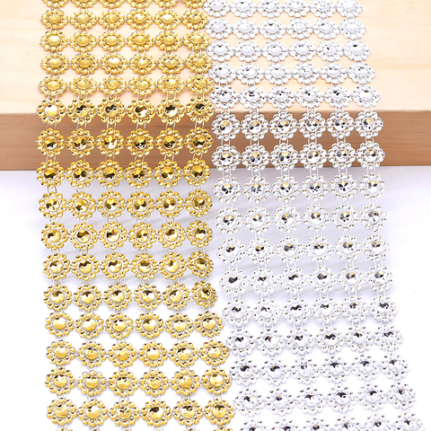 1Yard 10cm Gold Silver Flower Crystal Rhinestone Ribbon Tape Diamond Mesh Roll DIY Sewing Craft Flower Gift Wrapping Wed Decor ► Photo 1/6