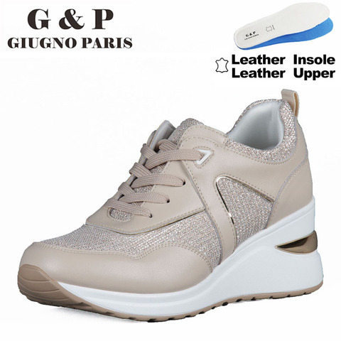 Leather shoes women platform sneakers wedge chunky walking shoes comfortable and light weight leather upper and insole ► Photo 1/6