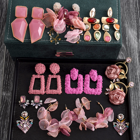 Ztech Korea Fashion Pink Resin Beaded Drop Earrings For Women Girls ZA Wedding Jewelry 30 Designs Dangle Statement Earrings ► Photo 1/6