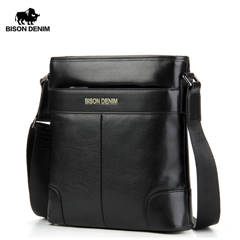 BISON DENIM Mens Shoulder Bag Genuine Leather Crossbody Bag Small Messenger Bag Man Purse