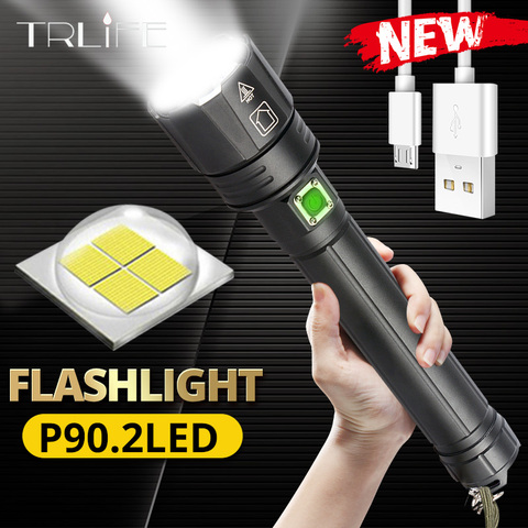 2022Christmas Gift XHP90.2 Ultra Powerful 18650 LED Flashlight XLamp USB Rechargeable XHP70 Tactical Light 26650 Zoom Camp Torch ► Photo 1/6