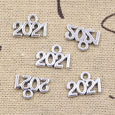 50pcs Charms Letter 2022 Year 13x9mm Antique Silver Color Pendants DIY Making Findings Handmade Tibetan Jewelry ► Photo 1/4