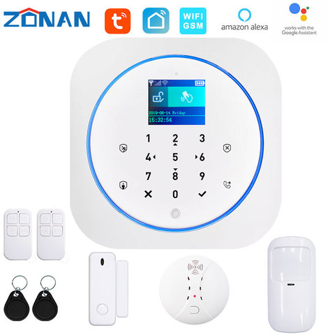 Tuya WIFi Gsm alarm security system With smoke detector alexa compatible App Control smart home Wireless safety alarm kits ► Photo 1/6