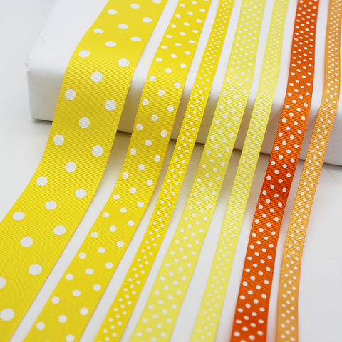 5 Meter/Lot Yellow Series Polka Dots Printed Grosgrain Ribbon For Handmade Hair Bows Crafts Accessories 9mm 16mm 22mm 25mm 38mm ► Photo 1/6