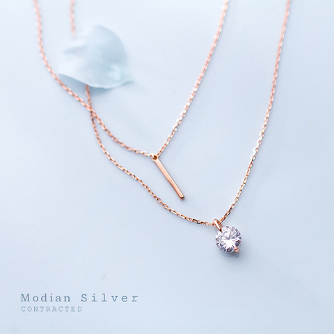 Modian New 925 Sterling Sliver Dazzling Zircon Geometric Double Chain Pendant for Women Adjustable Necklace Fine Jewelry Bijoux ► Photo 1/5