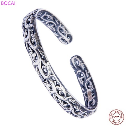 BOCAI solide S999 sterling silver bracelet for women Retro old ornament  Thai silver personality bangle female hsnd jewelry ► Photo 1/1
