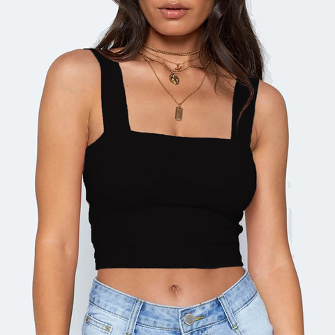 Square Neck Sleeveless Summer Crop Top White Women Black Casual Basic T Shirt Off Shoulder Cami Sexy Backless Tank Top ► Photo 1/6