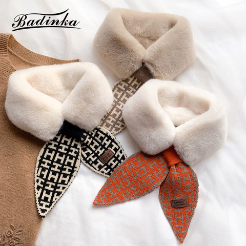 2022 New Women's Letter Design Knitted Scarf Neckerchief Women Fashion Thick Warm Faux Rabbit Fur Neck Collar Scarves for Ladies ► Photo 1/6