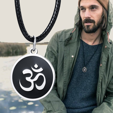 Men's OM Necklace Round Ohm Pendant Adjustable Yoga Spiritual Jewelry ► Photo 1/6