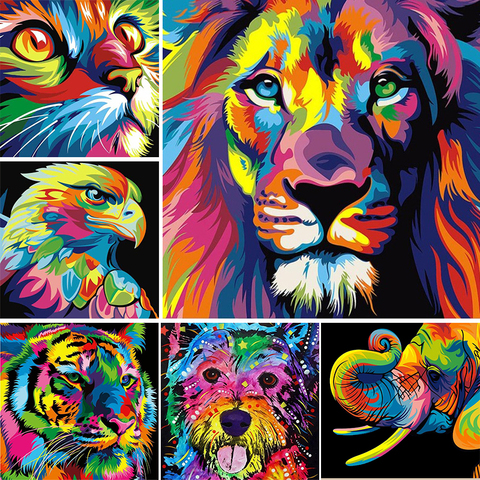 DIY 5D Diamond Painting Colorful Animal Set Lion Cat Cross stitch Kit Mosaic Art Picture of Rhinestones Diamond Embroidery Decor ► Photo 1/6