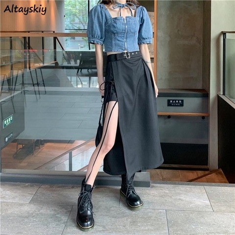 Women Skirts Streetwear High Waist Side Slit Bow Retro Sexy Irregular Summer Elegant New Fashion Design A-Line Womens Solid Hot ► Photo 1/6