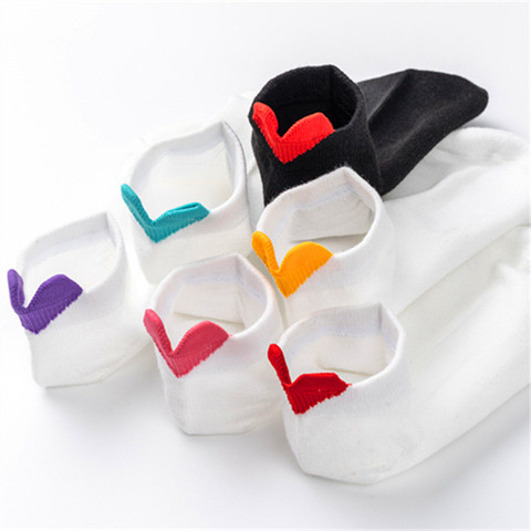 6 Pairs Women Socks Harajuku Female Cotton Ankle Socks White Heart Socks Cute Girls Students Comfortable Casual Short Socks ► Photo 1/6