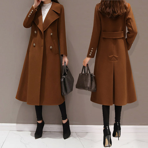 New Winter Women Woolen Coat Fashion Casual Double-breasted Long Coat Elegant Female Jacket Casaco Feminino Black Plus Size 5XL ► Photo 1/6