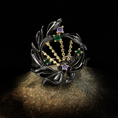Creative Unique Flower Hollow Ring Golden Curve Cross Women's Jewelry Luxury Exclusive Original Women's Leaf Jewelry 925 Silver ► Photo 1/5