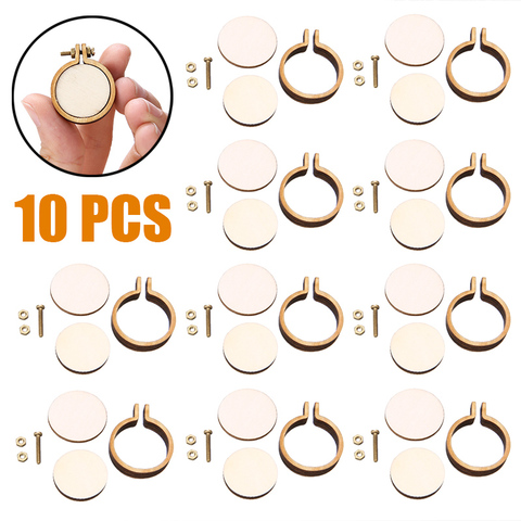 10 pcs/set Wooden Mini Embroidery Hoop Ring Cross Stitch Frame  Handmade Pendant Crafts Embroidery Circle Sewing Kit ► Photo 1/6
