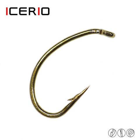 ICERIO 500PCS Curved Shank Wide Gape Scud Fly Tying Hooks Shrimp Worms Caddis Nymph Fishing Material ► Photo 1/6