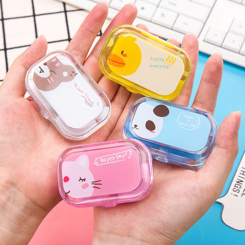 Cartoon Contact Lens Cases with Mirror Cute Contact Lens Box Square Women Girls Travel Contact Lenses Kit Container Case ► Photo 1/6