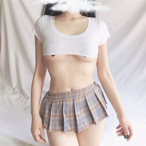 Sexy Short Sleeve Tops Japanese Mini Allure Tops Japanese Anime Women's Kawaii Cotton Ultrashort Tee See Through Porno T-shirt ► Photo 1/6