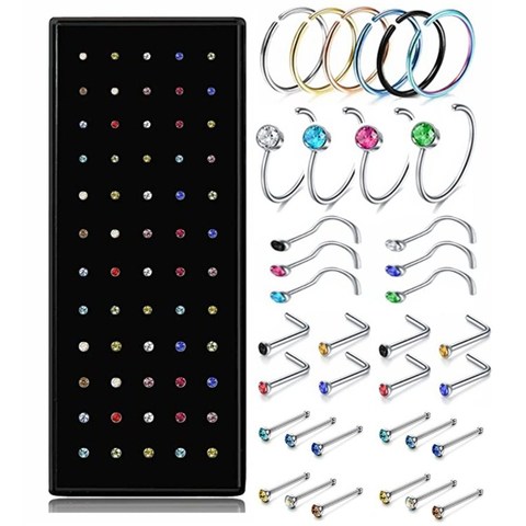 40/60PCS Crystal Stud Nose Ring Set 1.8mm Stainless Steel Nose Hoop Set Lshape Indian Nose Stud Pack Piercing Nariz Hoop Jewelry ► Photo 1/6