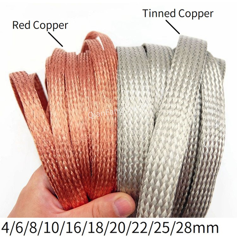 1/2/5M Tinned Plating Copper Braided Sleeve 4 6 8 10 16 18 22 28 mm Expandable Metal Sheath Screening Signal Wire Cable Shielded ► Photo 1/6