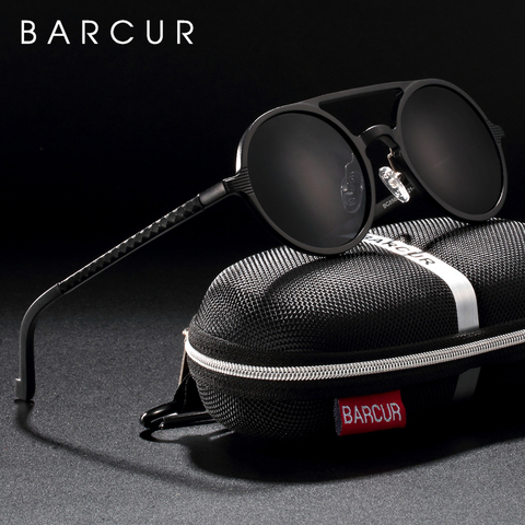 BARCUR Vintage Aluminum Magnesium Sun glass Men Polarized Sunglasses Round Steampunk Shades Brand Designer Eyewear ► Photo 1/6