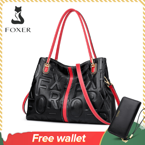 FOXER Brand Natural Leather Women Handle Shoulder Bags Soft Monogram Lady Cross body Handbag Winter Purse bag for Mother Totes ► Photo 1/6