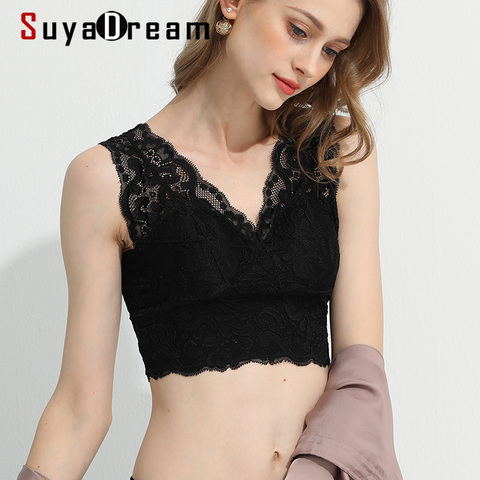 SuyaDream Women Padded Full cup Tank Bras 100% Natural SILK Lace Black Bra Wine Underwear ► Photo 1/6