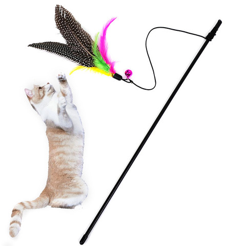 Funny Kitten Cat Teaser Interactive Toy Rod with Bell and Feather Toys For Cats Teaser Interactive Toy Rod Pet Cats toys Stick ► Photo 1/3