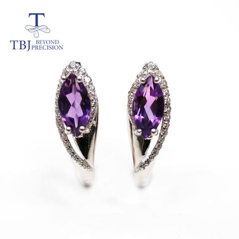 TBJ,Natural Brazil amethyst clasp earring mq 5*10mm  natural sky blue topaz  gemstone fine jewelry for women 925 sterling silver ► Photo 1/1