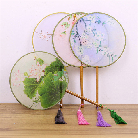 Women Dancing Embroidery Flower Handheld Fan Vintage Translucent Chinese Style Round Silk Fans ► Photo 1/6