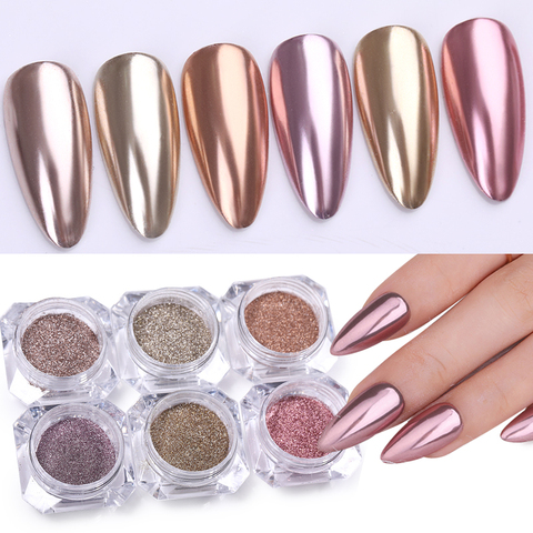 MIRROR NAIL POWDER Silver CHROME for Rose Gold Nails EFFECT