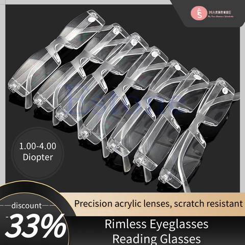 1Pc Eyeglasses Clear Rimless Reading Glasses Presbyopia 1.00-4.00 Diopter oculos de grau oculos leitura ► Photo 1/5